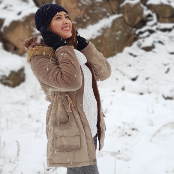 Hooded Faux Fur Drawstring Taupe Parka Jacket - Picture 7 of 11